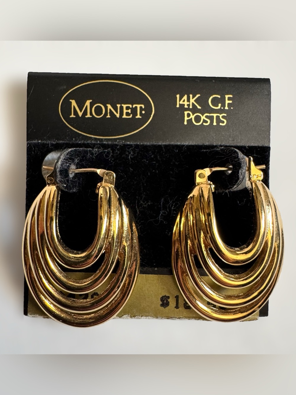 Vtg Monet Gold Tone Layered Hoop Door Knocker Earrings 14K GF Posts Sculptural